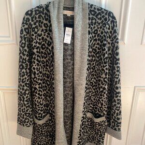 Loft Gray Leopard Print Cardigan Size L